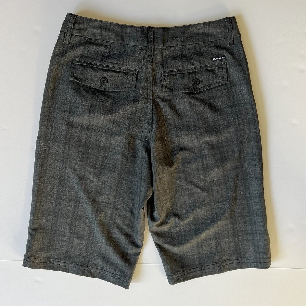 QUIKSILVER Boys Shorts Size 28 or L/XL BLACK PLAID Neolithic Amphibian EUC - Picture 2 of 7